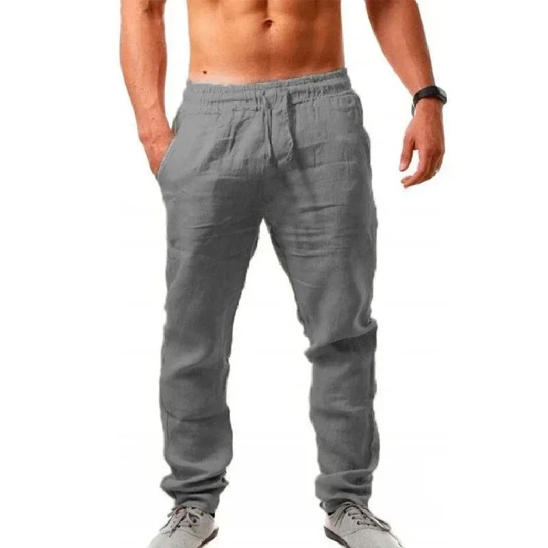 Ropa hombre Baggy-Hosen Herren Baumwoll-Leinen-Freizeithosen – Bild 5