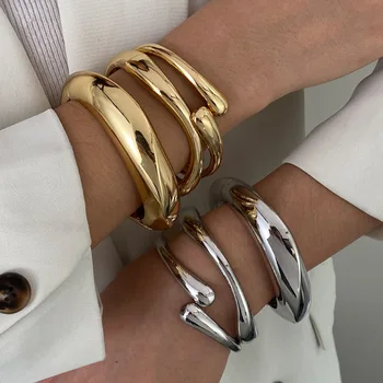 3 arten Vintage Hip Hop Metall Manschette Armreifen Punk Gold Silber Farbe Geometrische Frühling Armreifen