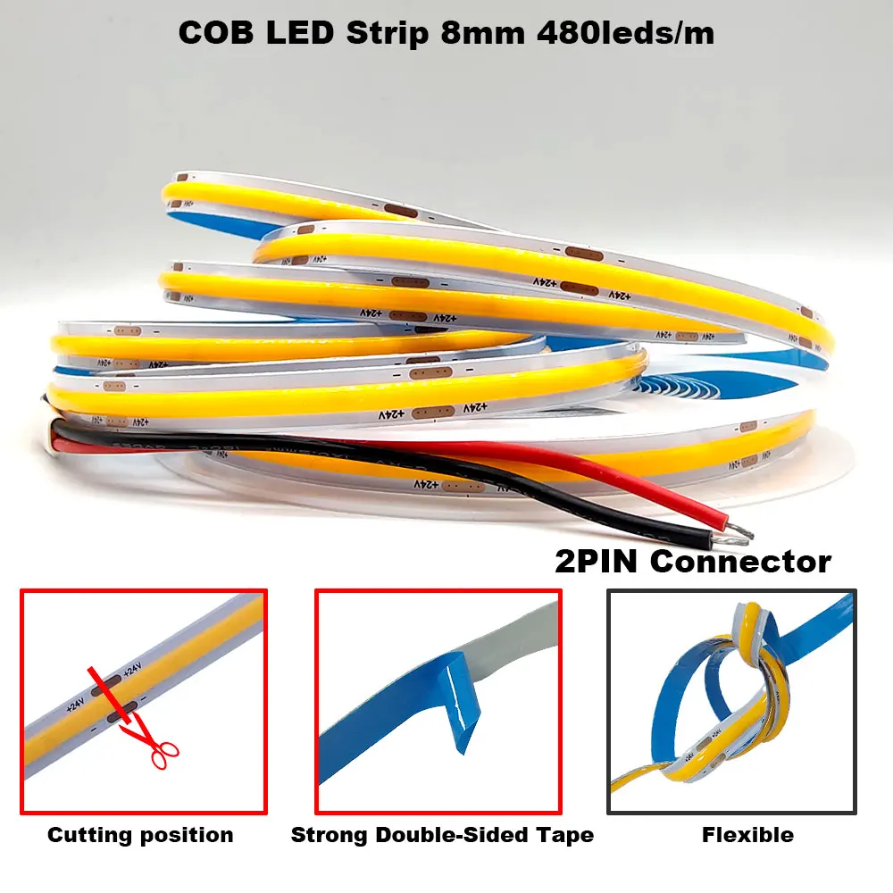 12V 24V COB LED Streifen 5mm/8mm PCB 400/480LEDs/m Flexible – Bild 2