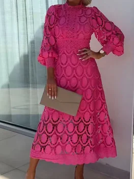 Stehkragen Mode Lounge wear Kleid, Frauen Frühling Sommer lange Laterne Ärmel Party kleid, 2024 aushöhlen