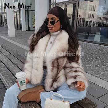 Neo Mint 2025, exklusive gestreifte Kunstpelzjacke für den Winter, Damenmantel, Marke Blogger, modischer