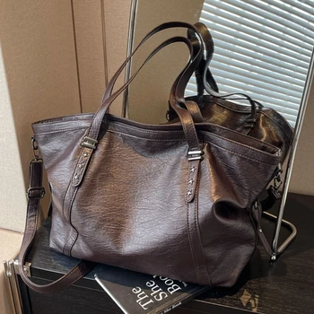 Große Tragetaschen für Frauen, weiches PU-Leder, reine Farbe, große Kapazität, Shopper