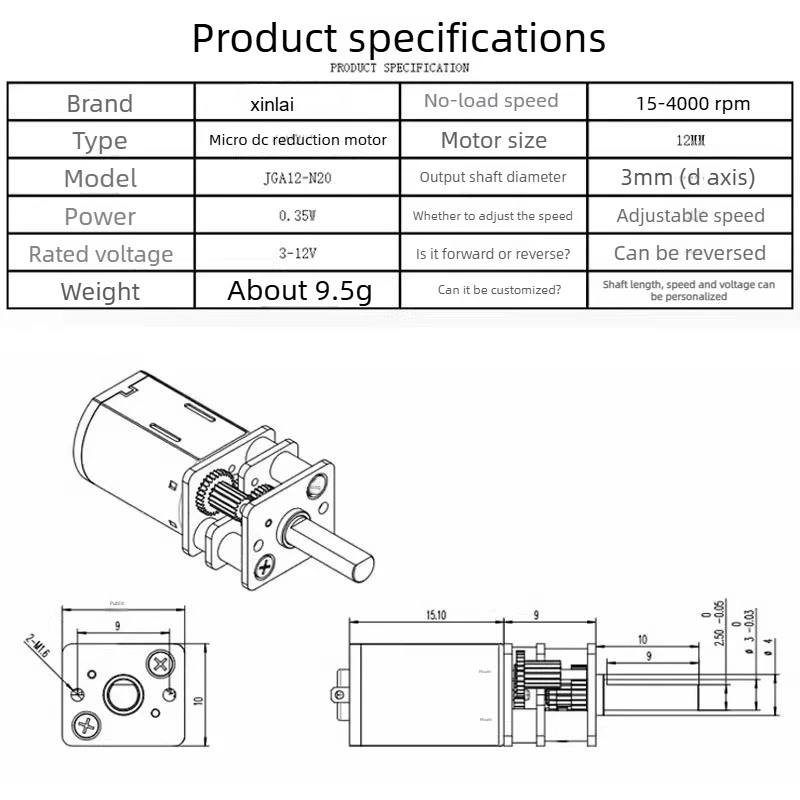 GA12-N20 Mikro-Metallgetriebemotor DC 3V 6V 12V – Bild 6