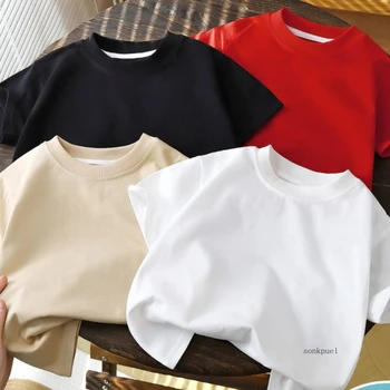 Kinder Baumwolle Kurzarm Weiß Rot Schwarz T-shirt Mädchen Sommer Baby Kleidung Kinder Jungen Tops
