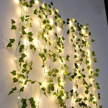 2M Green Leaf Lichterketten Künstliche Efeu Rebe Fee Licht Hochzeit Party Dekoration Weihnachten Home Room