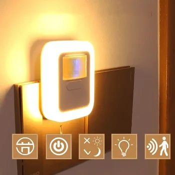 LED-Smart-Nachtlicht mit Bewegungs- und Geräuschsensor, Helligkeitsregulierung, Nachtlicht für Schlafzimmer