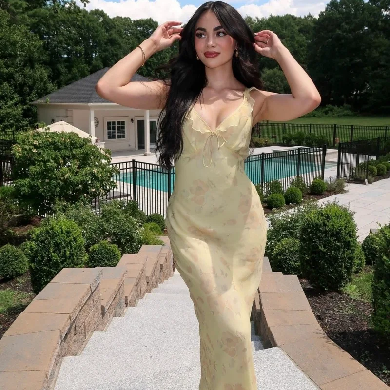 Kryptographisches Sommer-Maxikleid mit Blumendruck und tiefem – Bild 4