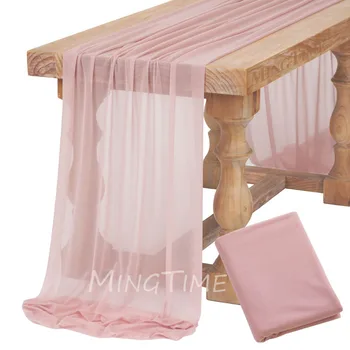 Weicher Tischläufer in Zartrosa, Gaze-Stil, Rustikale Boho-Dekoration für Hochzeit, Party, Babyparty