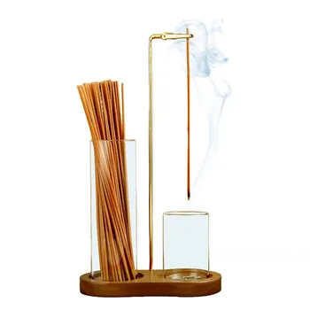 2-in-1 Räucherstäbchenhalter mit Anti-Asche-Flug-Technologie, Glas-Ascheauffänger und Stäbchenorganizer
