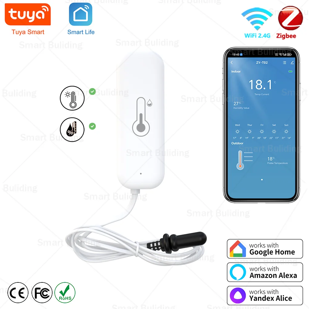 Tuya Zigbee WiFi Temperatur- und Feuchtigkeitssensor mit