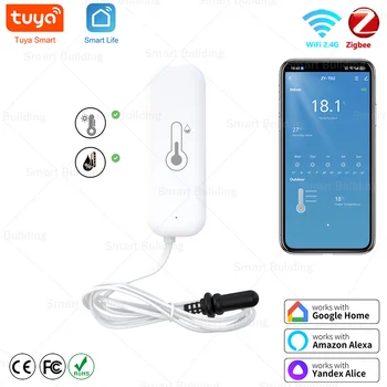 Tuya Zigbee WiFi Temperatur- und Feuchtigkeitssensor mit externer Sonde, hohe Genauigkeit