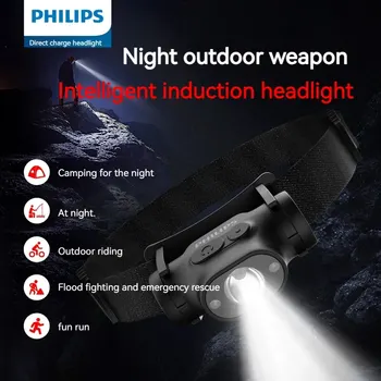 Philips LED-Stirnlampe, Sensorkopf, Taschenlampe der Beleuchtung, wiederaufladbarer Typ-C-Scheinwerfer