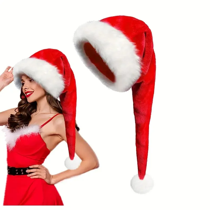 Weihnachtsmütze mit flauschigem weißem Besatz und Pompon auf – Bild 3