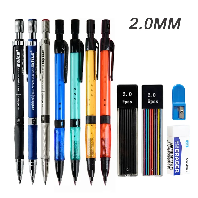 Druckbleistift-Set 2,0 mm mit 2B-Schwarz/Farben-Minenminen
