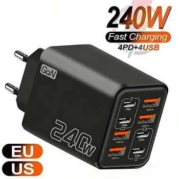 GaN USB-C Wandladegerät 240 W, 8-in-1, EU/US-Stecker