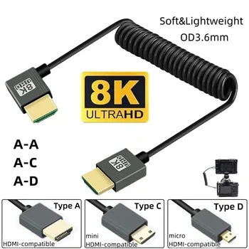 8K UHD Kabel High Speed HDMI-kompatibel Mini/Micro HDMI-kompatibel Spiralkabel für HDTV Laptop PC PS4 Kamera