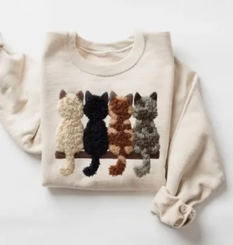 Weihnachten Katze Sweatshirt Katze Pullover süße Damen Hoodie Langarm Street Fashion Streetwear Sportswear