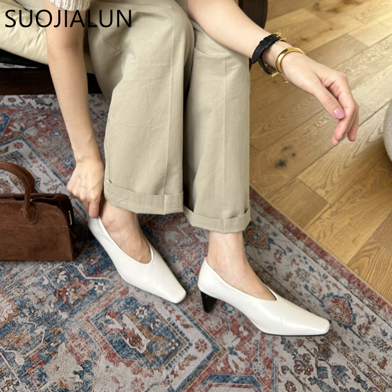 Suojialun Herbst Frauen Pumps Schuhe Mode flachen Slip auf – Bild 2