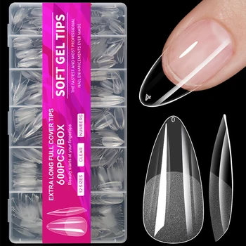 Kurze Mandel-Nagelspitzen, weiche Gel-Nagelspitzen, vollständig abdeckende künstliche Nagelspitzen