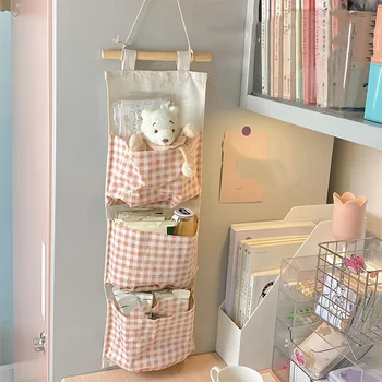 Rosa Aufbewahrungstasche Rack Canvas Wandmontage Schlafzimmer Aufbewahrungstasche Multifunktional für Bücher