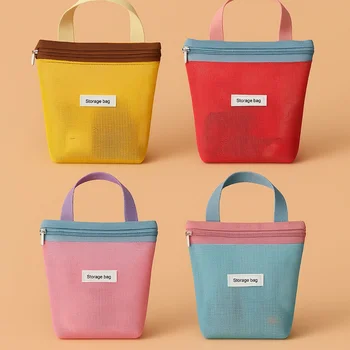 Ins Style Lebendige helle Farbe Sommer Mesh Einkaufstasche Kleine Kosmetiktasche Handtasche faltbare tragbare