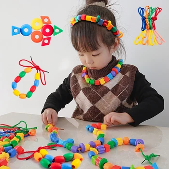 Perlen Diy handgemachte Puzzle tragen Perlen Bausteine frühe Bildung Geometrie Form Armband Spielzeug