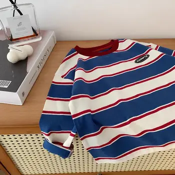 Stylischer gestreifter Jungen-Sweatshirt, bequemes Langarmshirt für Frühling & Herbst, lässiges