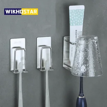 Edelstahl Zahnbürste Halter Rasierer Tasse Wand Halterung Zahnbürste Lagerung Rack Badezimmer Zubehör Set