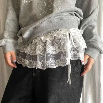 Frauen Y2K Koreanische Spitze Mini Layered Rock Streetwear Spitze Up Rüschen Harajuku Hohe Taille Gefaltete