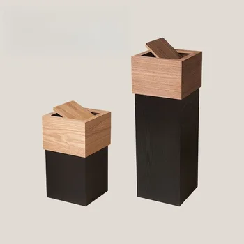 Holz-Abfalleimer mit Deckel, Geruchshemmender Mülleimer mit Schwingdeckel, Abfallbehälter für Wohnzimmer