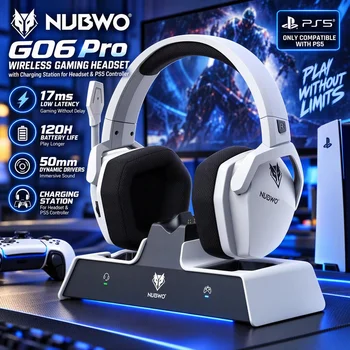 Gaming-Headset Kabellos NUBWO G06 mit Ladestation für Headset und PS5 Controller Lange Akkulaufzeit Stereo