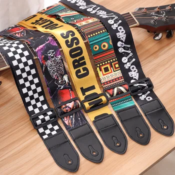 Mode Retro Ethnischen Stil Gitarrengurt Verstellbarer Ledergurt für Folk-Gitarre E-Gitarre Bass Ukulele