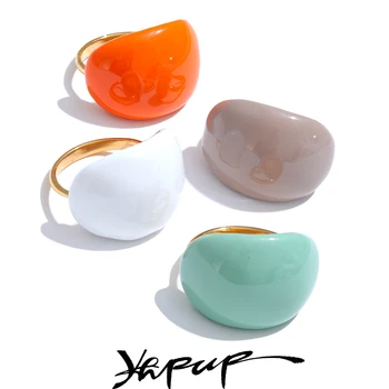 Yhpup Edelstahl-Ring, modisch, fröhliche Süßigkeiten, mehrfarbig, Khaki, Orange, Blau, Weiß, Emaille-Ring