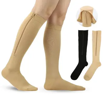 1 Paar Kompressionssocken mit Reißverschluss für Damen und Herren, hochelastisches Nylon, geschlossener