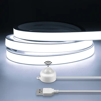Intelligenter PIR-Bewegungssensor, superheller COB-LED-Streifen, Neonlicht, automatisches EIN/AUS, 320 LEDs/m