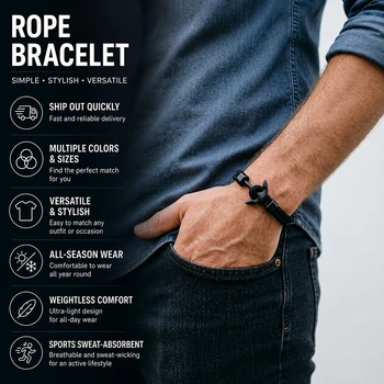 Herren-Ankerarmband mit 4 mm Schnur der Güteklasse, handgefertigter nautischer Seilarmband-Armreif, erhältlich