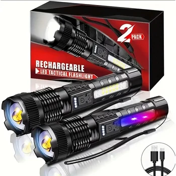 Hochleistungs-LED-Taschenlampen, sehr starke taktische Taschenlampe, 6 Modi, wiederaufladbar, für Camping
