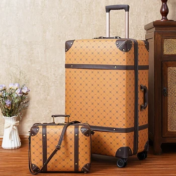 Heiß! Neues 2-teiliges Vintage PU-Leder Rollgepäck-Set für Damen, Herren 24'/28'-Zoll Trolley-Koffer