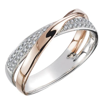 Frische Zwei Ton X Form Kreuz Ring für Frauen Hochzeit Trendy Schmuck Dazzling CZ Stein Große Moderne Ringe