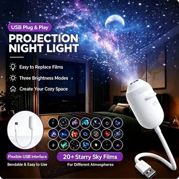 HD Smart Sternenhimmel-Projektor Nachtlicht USB Plug-and-Play 360 ° Einstellbare Galaxy-Atmosphärenlampe