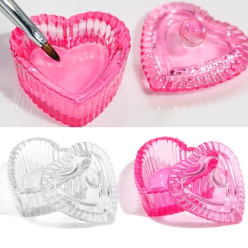 Rosa Kristall Glas Dappen Dish Acryl Pulver Flüssigkeit Halter Container Herz Form Nagel Deckel Tasse Schüssel
