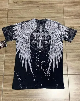 Sommer europäische und amerikanische Mode Herren atmungsaktives und bequemes Rundhals-T-Shirt Wing Cross Print