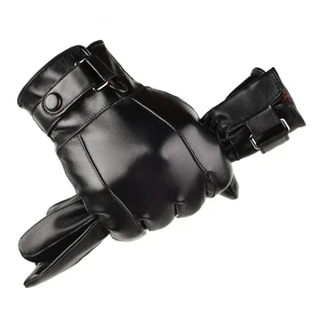 Winterhandschuhe für Herren, echtes Leder, Outdoor-Radfahren, schwarz, echtes Schaffell, warm halten, Fahren