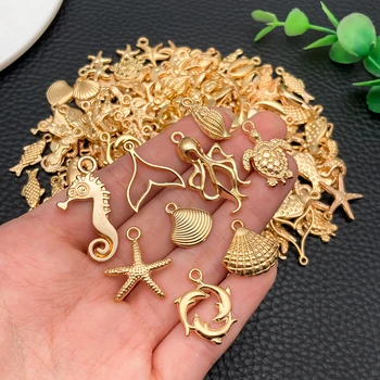 KC vergoldetes Charm-Set mit Meeresmotiv (zufälliges Sortiment) - DIY-Schmuckherstellungsset für Halsketten