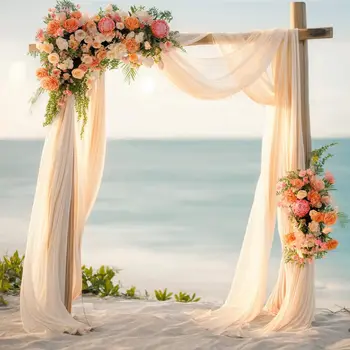 6/10 m Chiffon-Stoffvorhänge für Hochzeit, Bogen, Zeremonie, Empfang, Dekorationen, transparente Stoffvorhänge