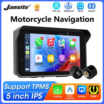 5-Zoll-Motorrad-Navigation, kabellos, CarPlay, Android, Auto, Dual, Bluetooth, IPX7, wasserdichtes Display