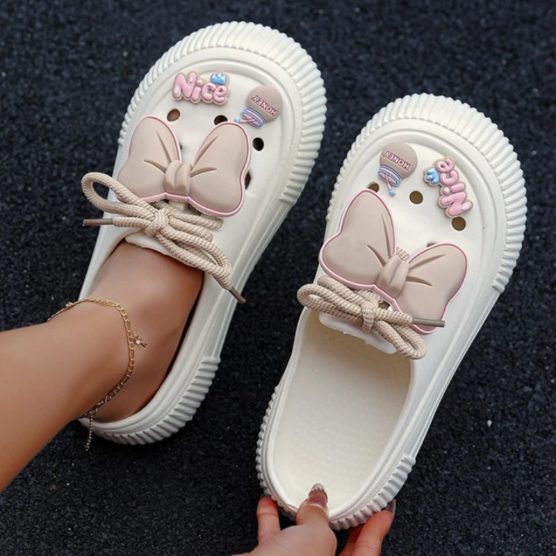 Damen Mode-Clogs DIY Niedliche Schleife Sommer Plateau-Schuhe