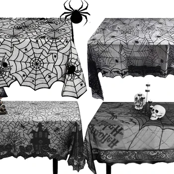 Halloween Spitze Tisch läufer schwarz Spinnennetz Tischdecke Kamin Abdeckung Mantel Halloween Dekoration Home