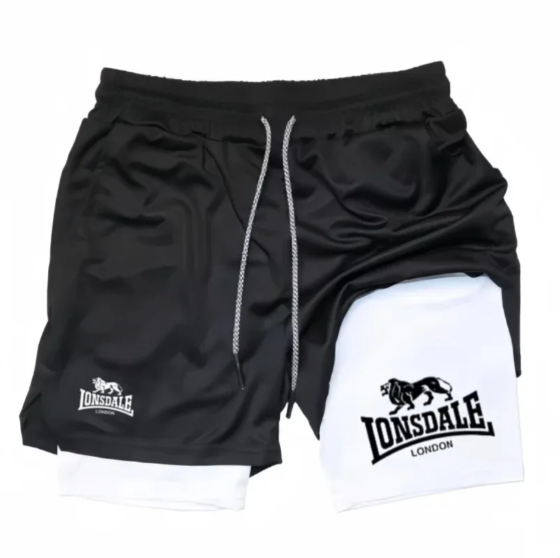 Bedruckte 2-in-1-Laufshorts für Herren, Fitnessstudio