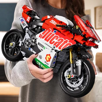 Berühmtes V4-Motorrad-Bausteinset, Super-Motorrad-Modellbausatz, Technisches Rennmodell